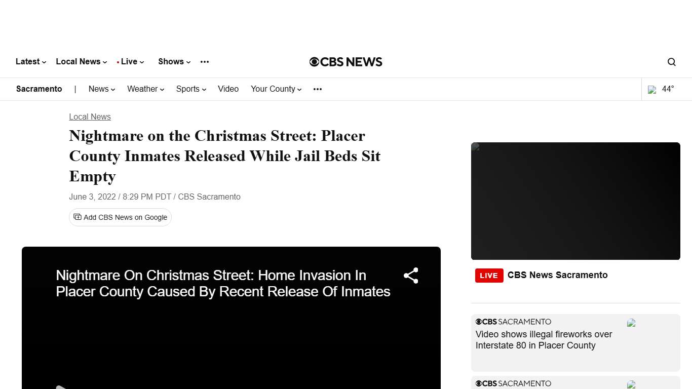 Nightmare on the Christmas Street: Placer County Inmates Released While Jail Beds Sit Empty - CBS Sacramento