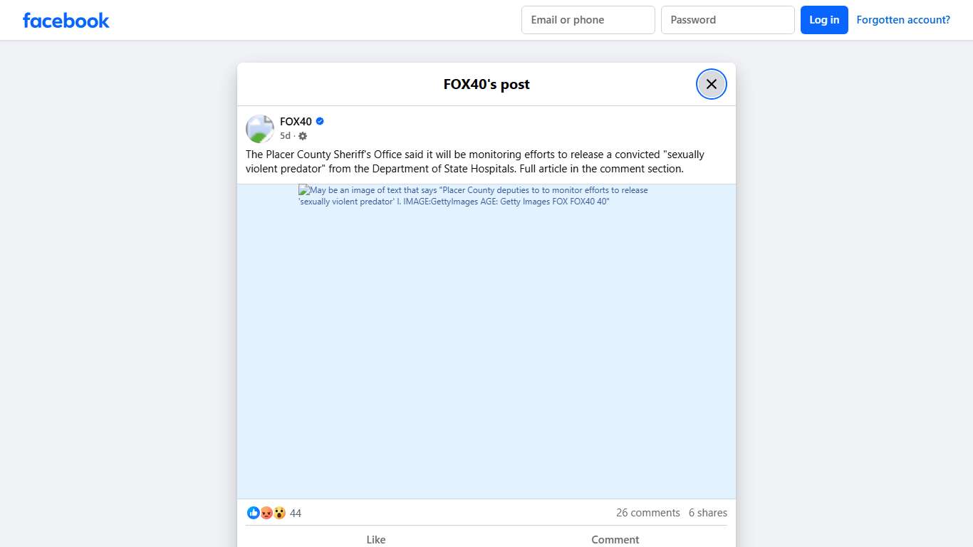FOX40 - The Placer County Sheriff's Office said it will be... | Facebook